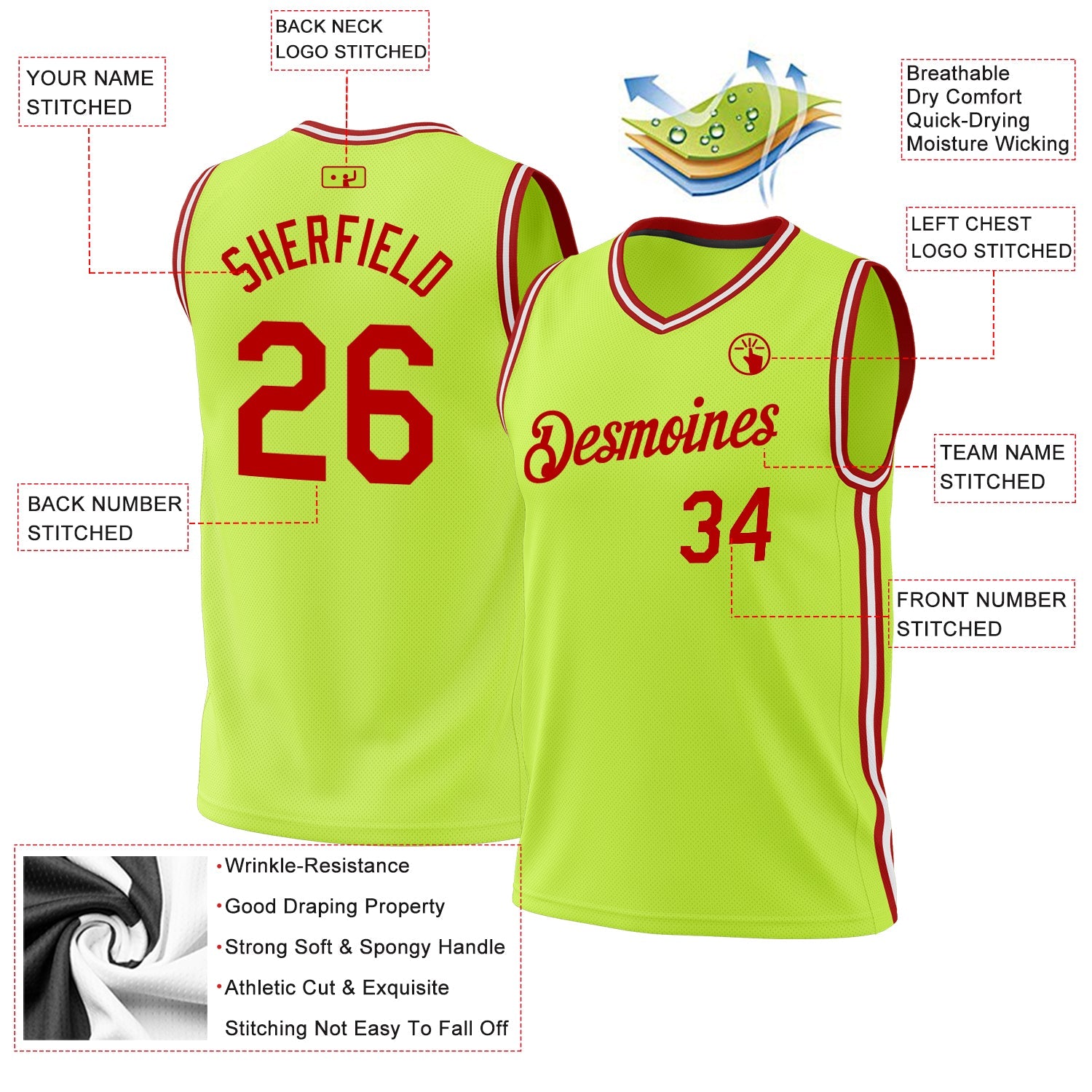 Custom Neon Green Red-White Authentic Throwback Basketball Jersey - Sky-Custom