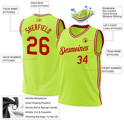 Custom Neon Green Red-White Authentic Throwback Basketball Jersey - Sky-Custom