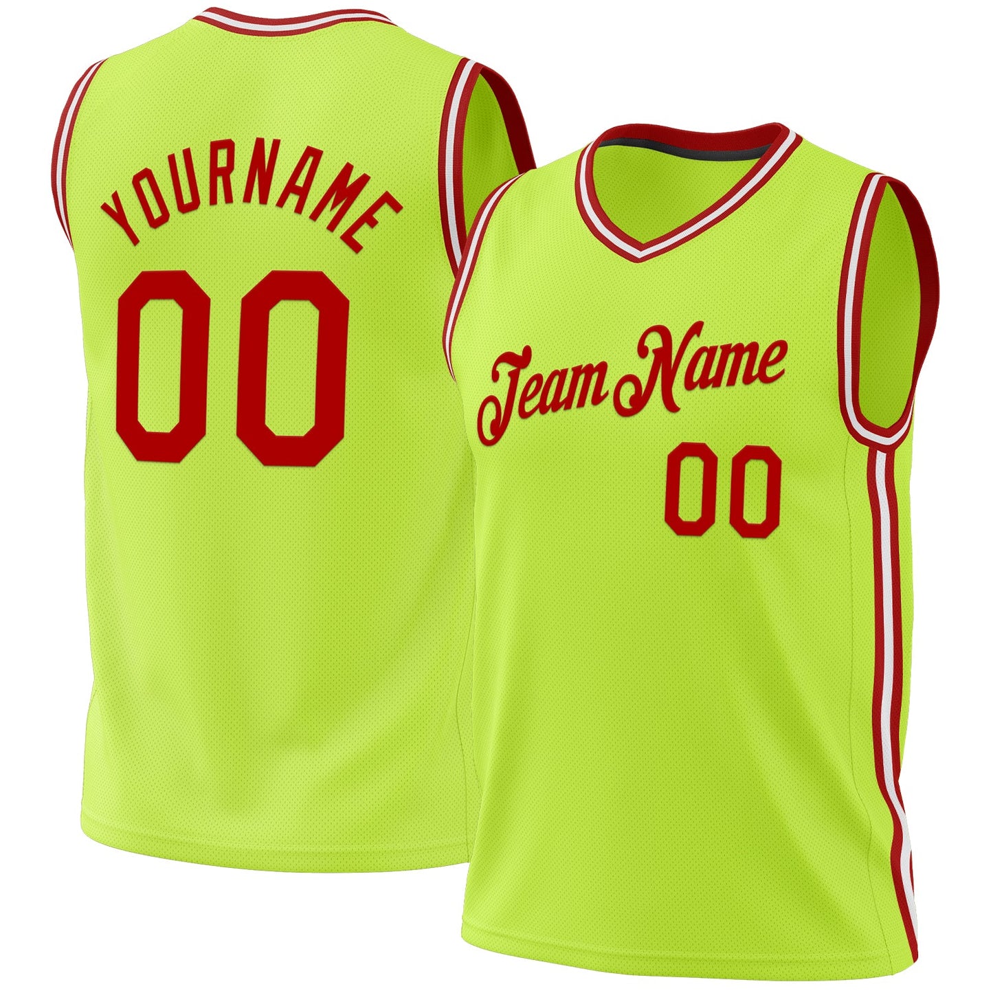 Custom Neon Green Red-White Authentic Throwback Basketball Jersey - Sky-Custom