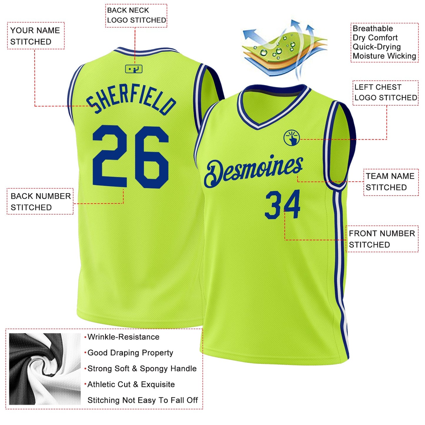 Custom Neon Green Royal-White Authentic Throwback Basketball Jersey - Sky-Custom