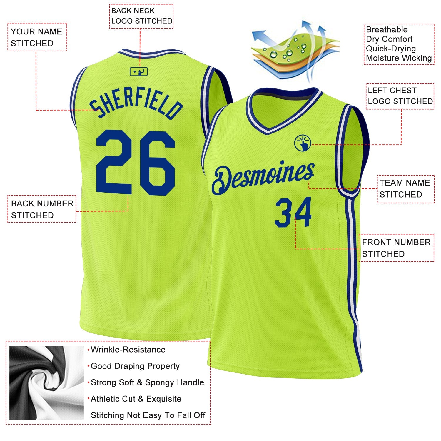 Custom Neon Green Royal-White Authentic Throwback Basketball Jersey - Sky-Custom