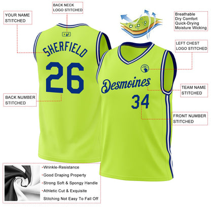 Custom Neon Green Royal-White Authentic Throwback Basketball Jersey - Sky-Custom
