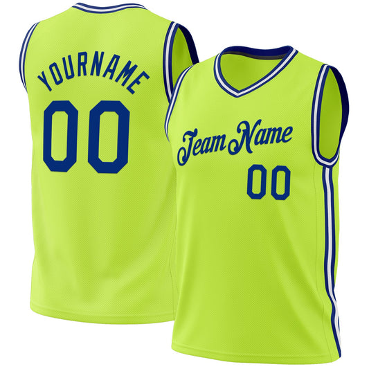 Custom Neon Green Royal-White Authentic Throwback Basketball Jersey - Sky-Custom