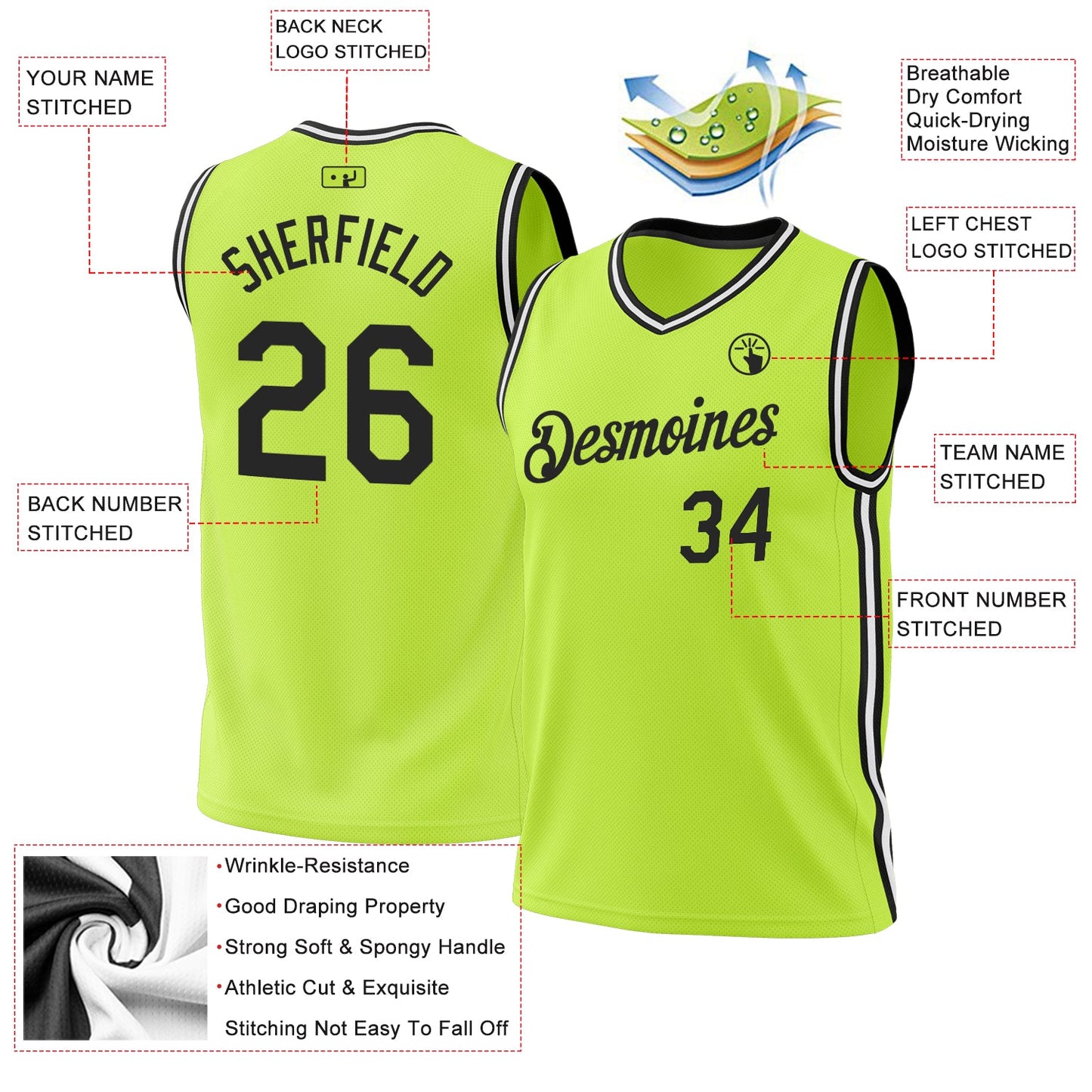 Custom Neon Green Black-White Authentic Throwback Basketball Jersey - Sky-Custom