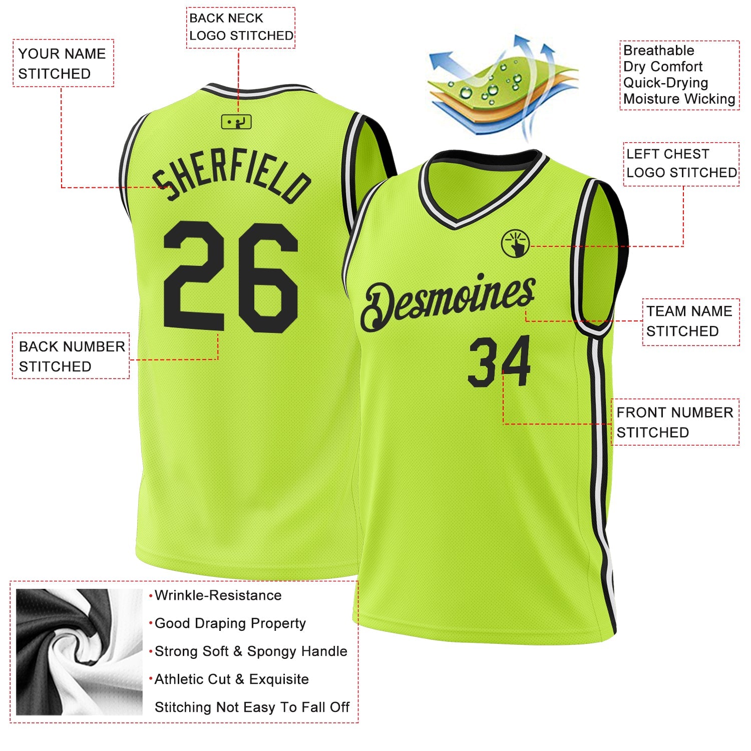 Custom Neon Green Black-White Authentic Throwback Basketball Jersey - Sky-Custom