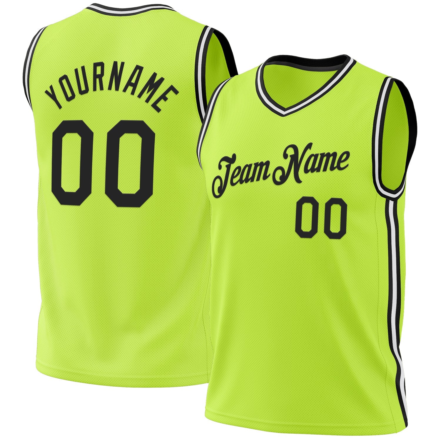 Custom Neon Green Black-White Authentic Throwback Basketball Jersey - Sky-Custom