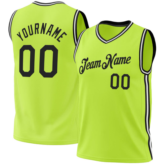 Custom Neon Green Black-White Authentic Throwback Basketball Jersey - Sky-Custom