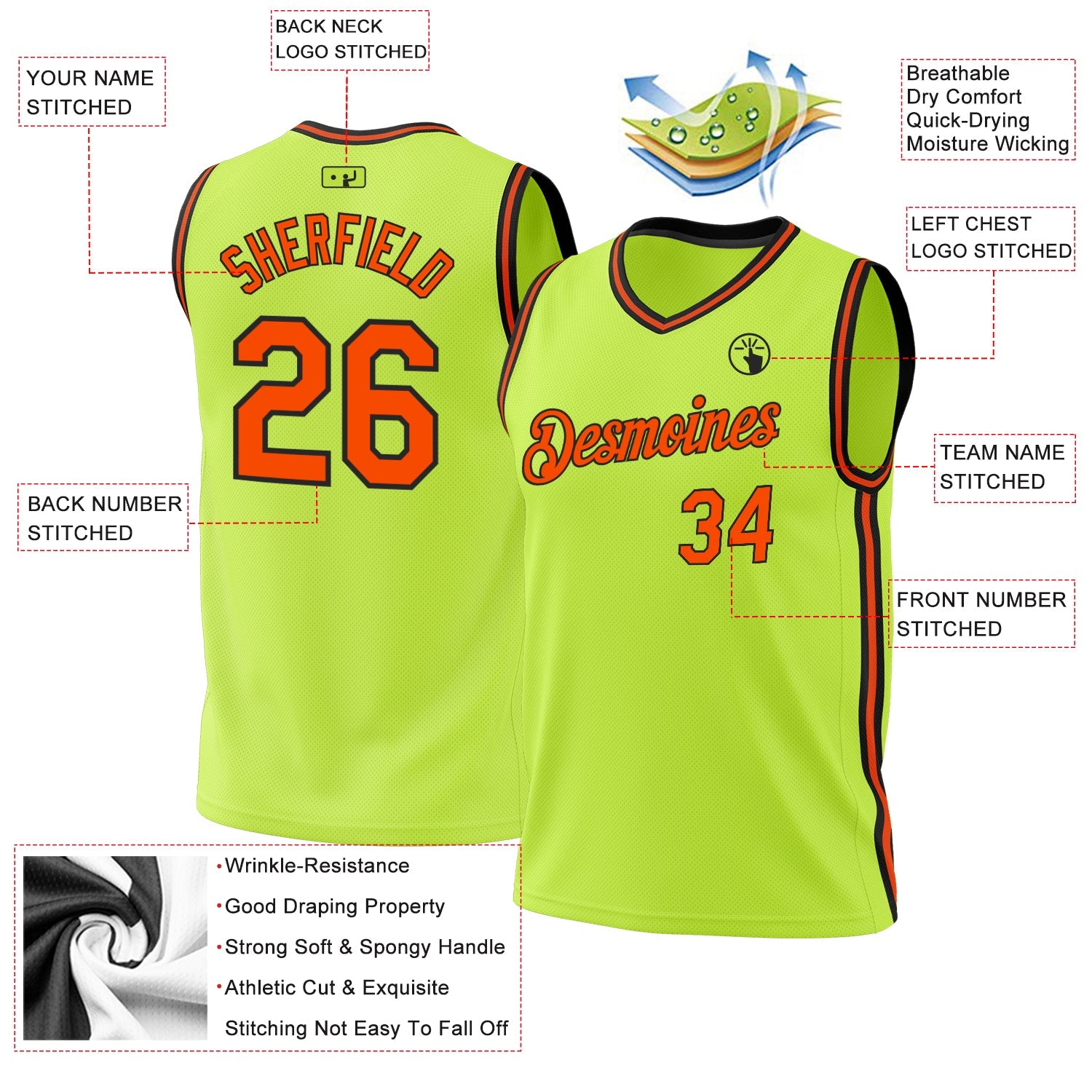 Custom Neon Green Orange-Black Authentic Throwback Basketball Jersey - Sky-Custom