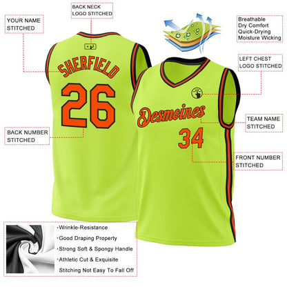Custom Neon Green Orange-Black Authentic Throwback Basketball Jersey - Sky-Custom
