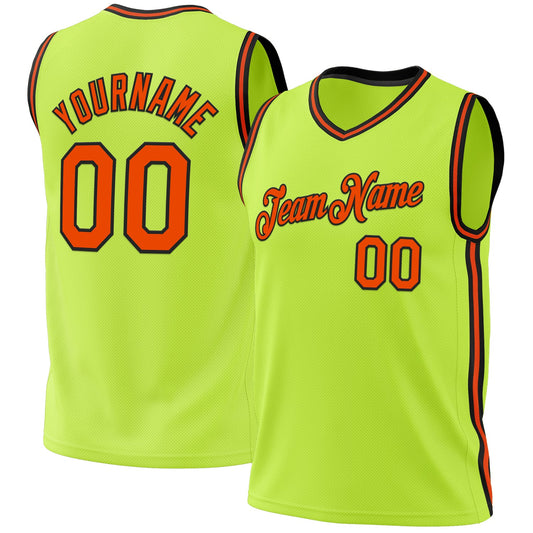 Custom Neon Green Orange-Black Authentic Throwback Basketball Jersey - Sky-Custom