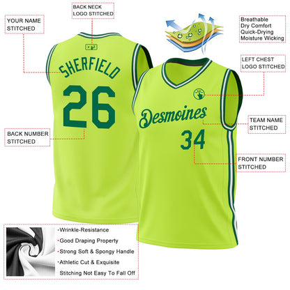 Custom Neon Green Kelly Green-White Authentic Throwback Basketball Jersey - Sky-Custom