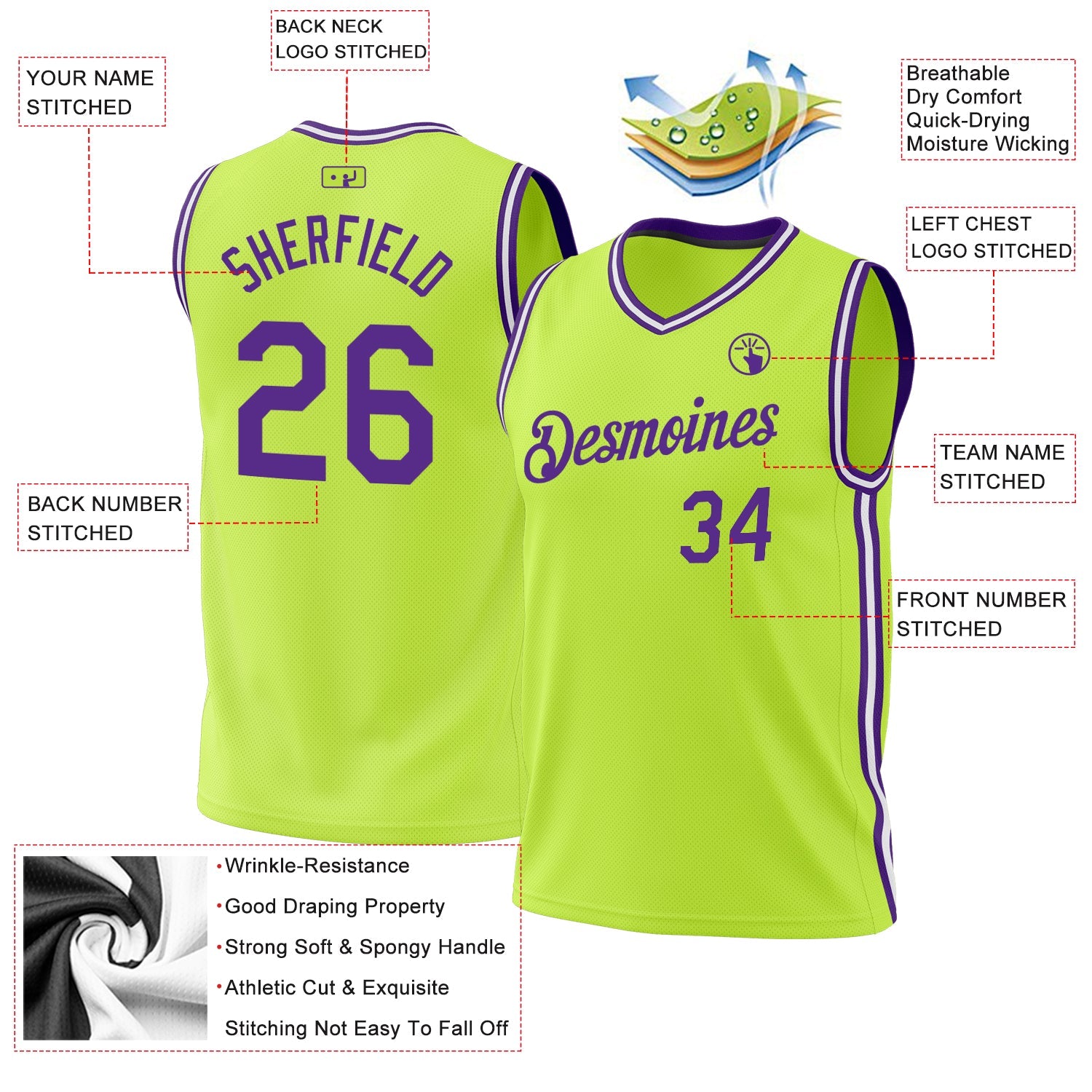 Custom Neon Green Purple-White Authentic Throwback Basketball Jersey - Sky-Custom