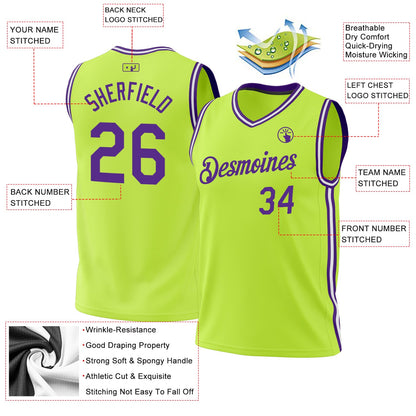 Custom Neon Green Purple-White Authentic Throwback Basketball Jersey - Sky-Custom