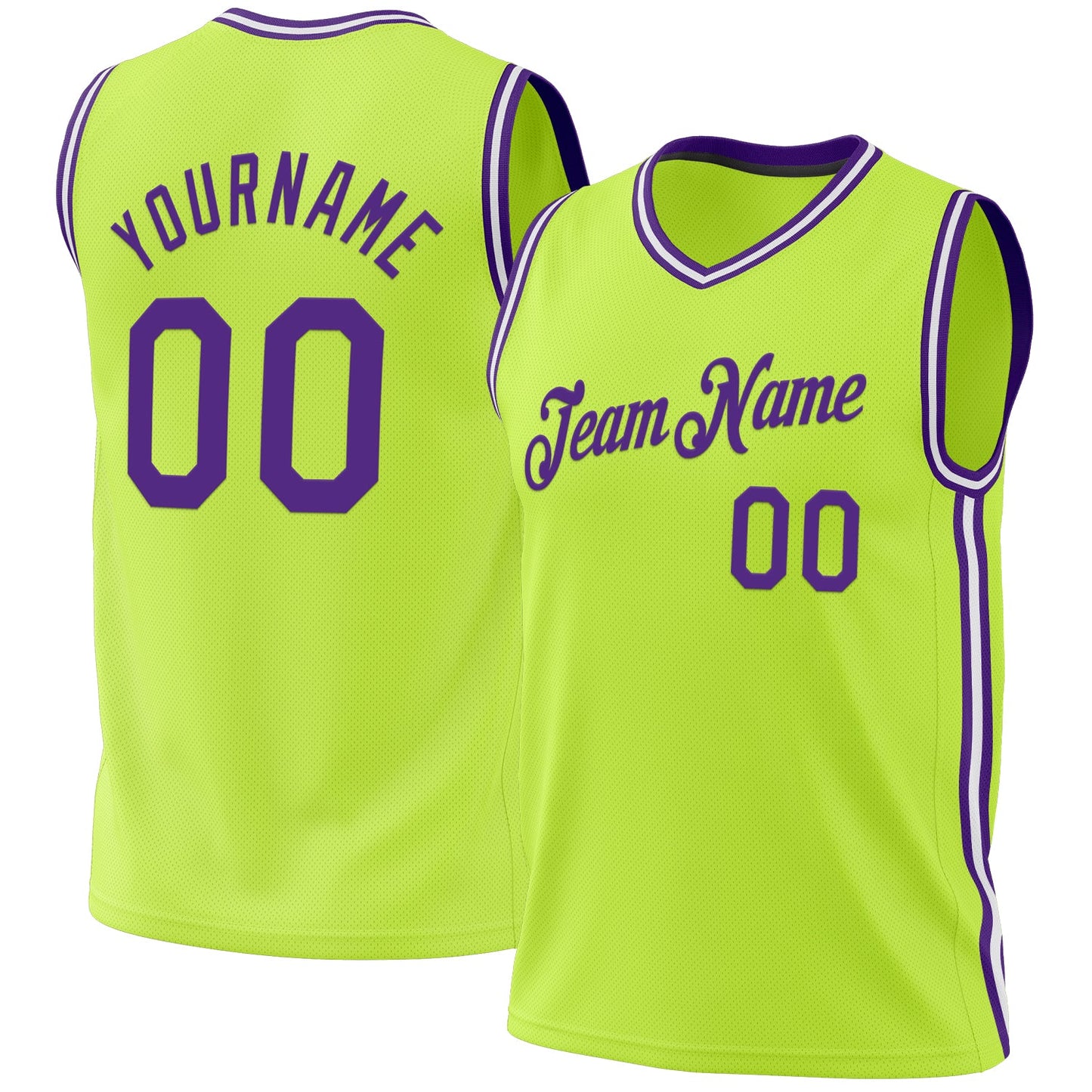 Custom Neon Green Purple-White Authentic Throwback Basketball Jersey - Sky-Custom