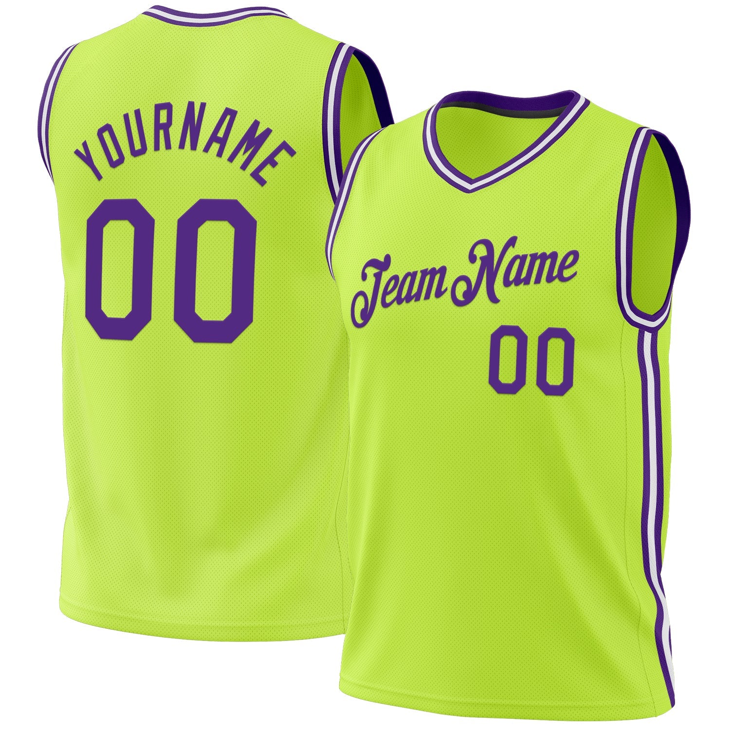 Custom Neon Green Purple-White Authentic Throwback Basketball Jersey - Sky-Custom