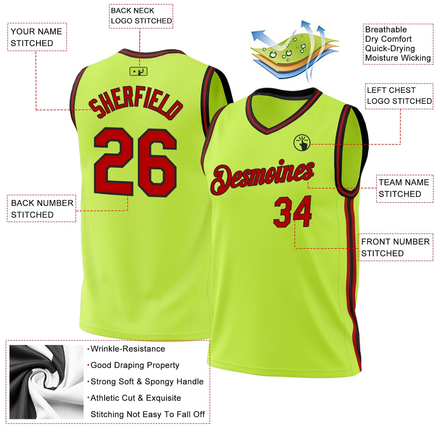 Custom Neon Green Red-Black Authentic Throwback Basketball Jersey - Sky-Custom