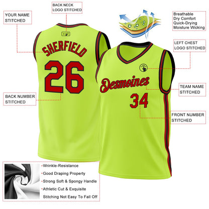 Custom Neon Green Red-Black Authentic Throwback Basketball Jersey - Sky-Custom