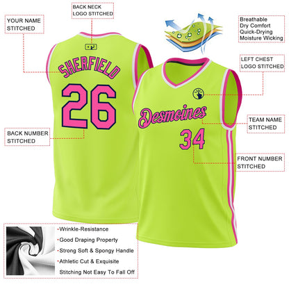 Custom Neon Green Pink Navy-White Authentic Throwback Basketball Jersey - Sky-Custom