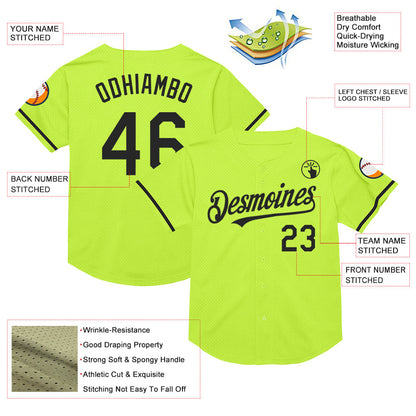 Custom Neon Green Black Mesh Authentic Throwback Baseball Jersey - Sky-Custom