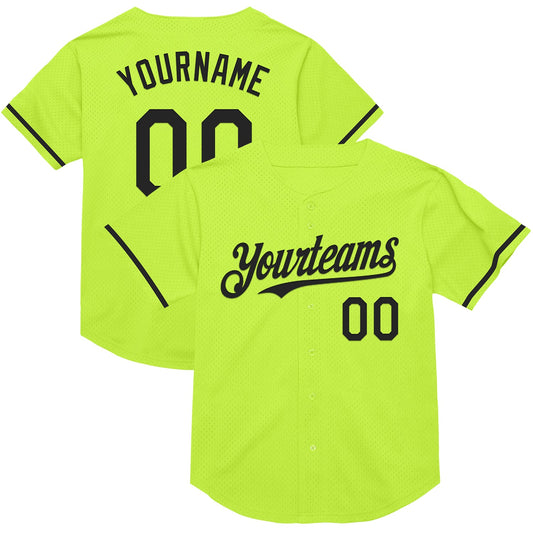Custom Neon Green Black Mesh Authentic Throwback Baseball Jersey - Sky-Custom