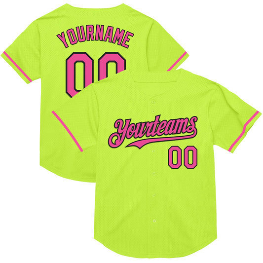 Custom Neon Green Pink-Black Mesh Authentic Throwback Baseball Jersey - Sky-Custom
