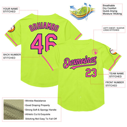 Custom Neon Green Pink-Navy Mesh Authentic Throwback Baseball Jersey - Sky-Custom