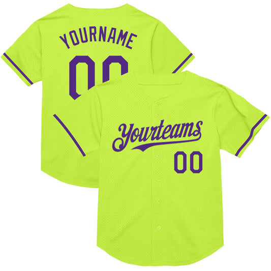 Custom Neon Green Purple Mesh Authentic Throwback Baseball Jersey - Sky-Custom