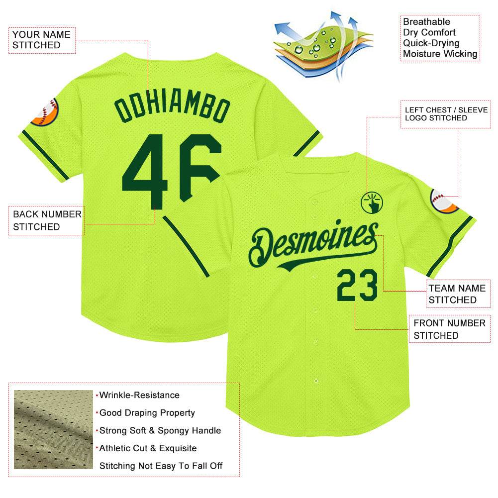Custom Neon Green Green Mesh Authentic Throwback Baseball Jersey - Sky-Custom