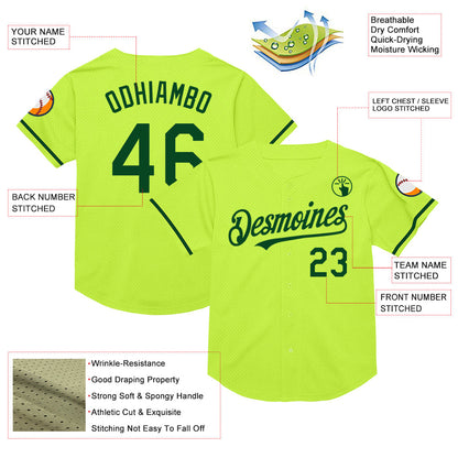 Custom Neon Green Green Mesh Authentic Throwback Baseball Jersey - Sky-Custom