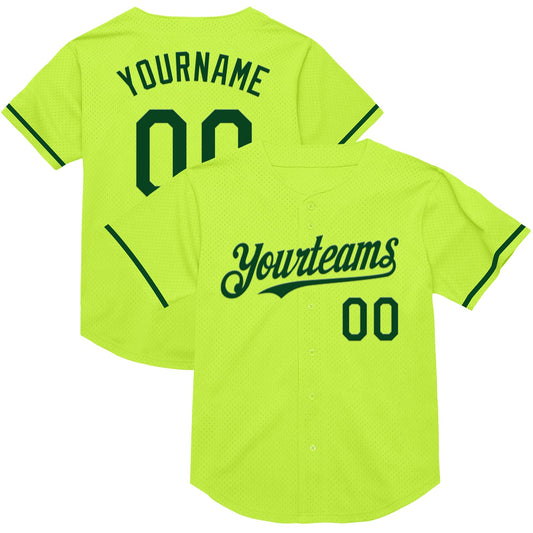 Custom Neon Green Green Mesh Authentic Throwback Baseball Jersey - Sky-Custom