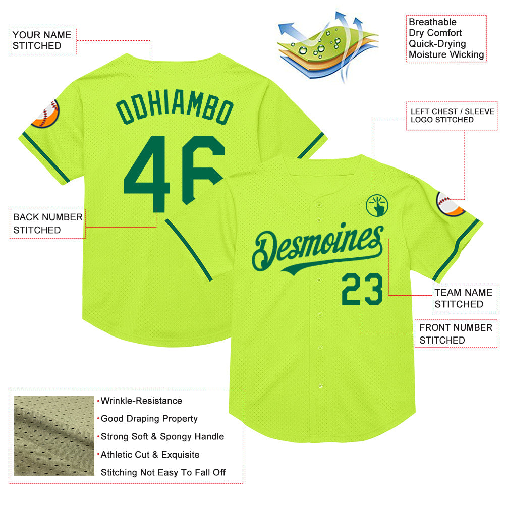 Custom Neon Green Kelly Green Mesh Authentic Throwback Baseball Jersey - Sky-Custom