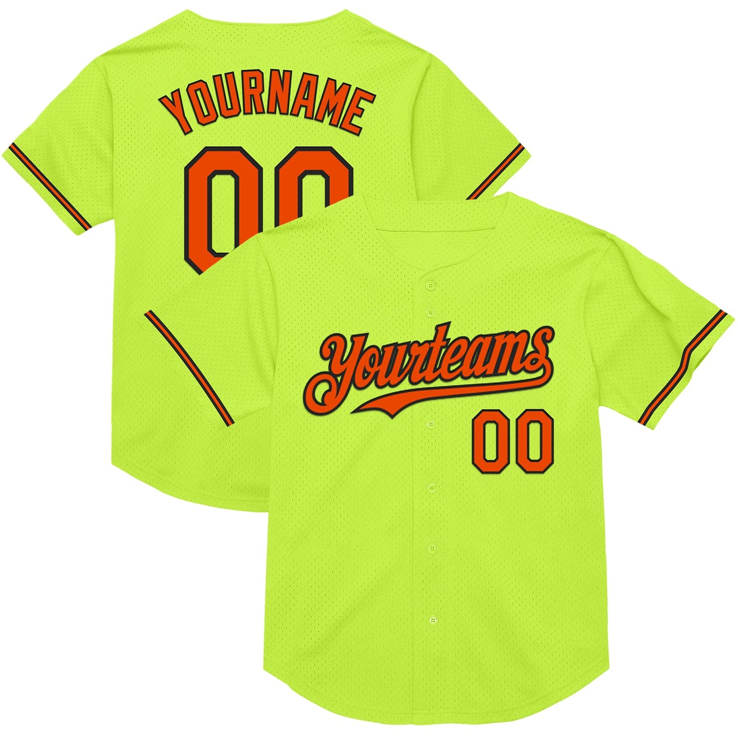 Custom Neon Green Orange-Black Mesh Authentic Throwback Baseball Jersey - Sky-Custom