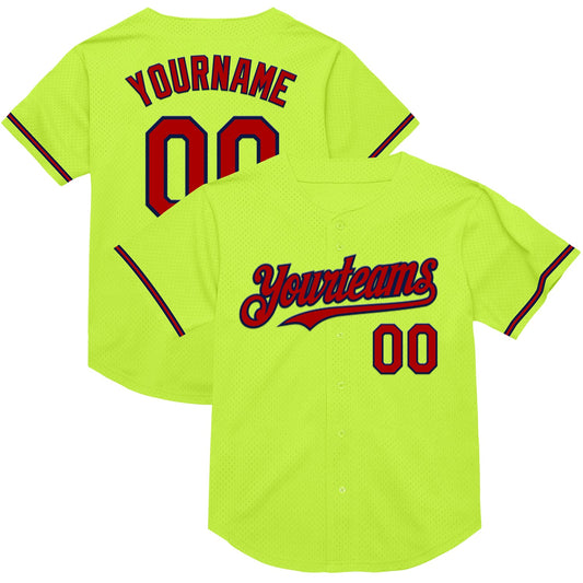 Custom Neon Green Red-Navy Mesh Authentic Throwback Baseball Jersey - Sky-Custom