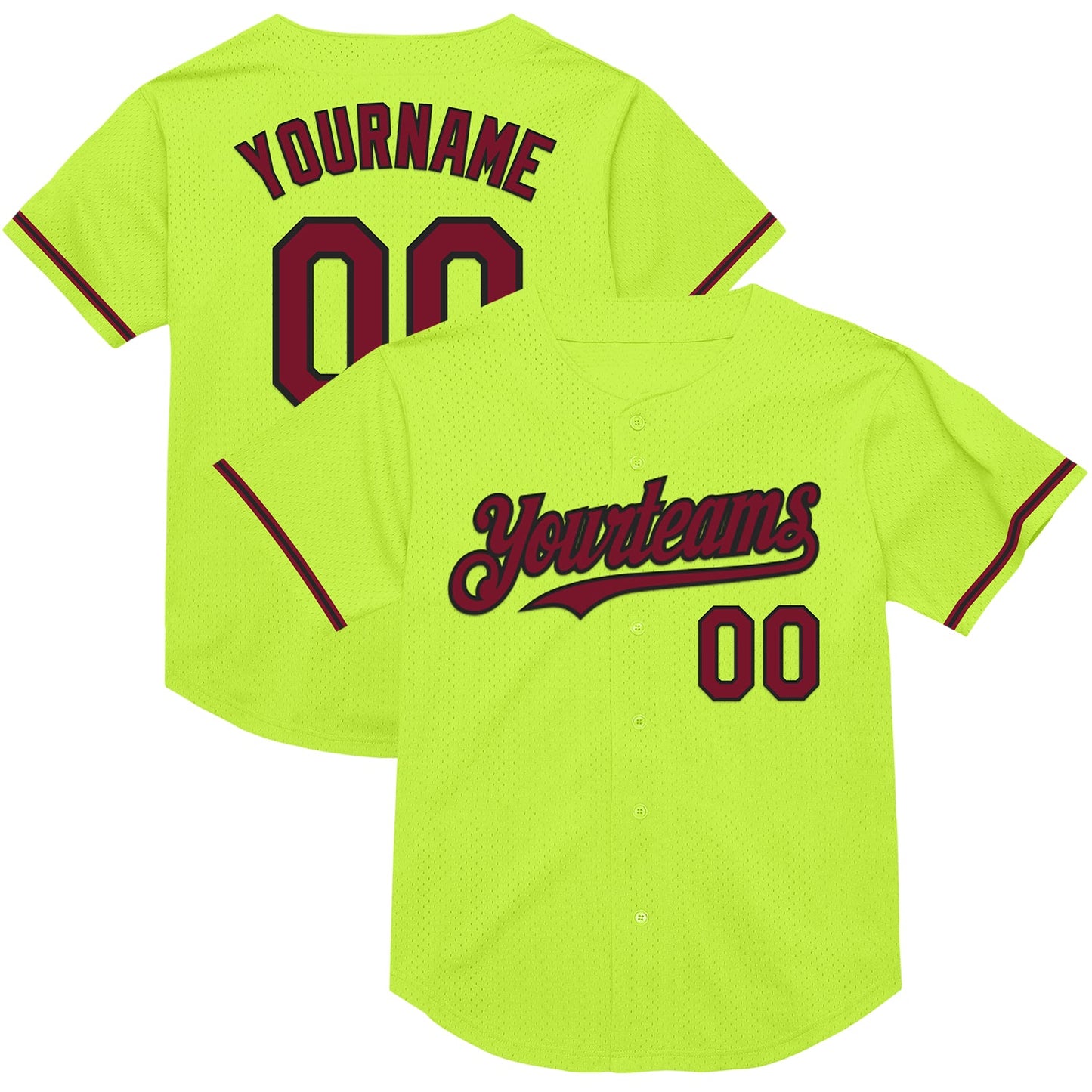 Custom Neon Green Crimson-Black Mesh Authentic Throwback Baseball Jersey - Sky-Custom