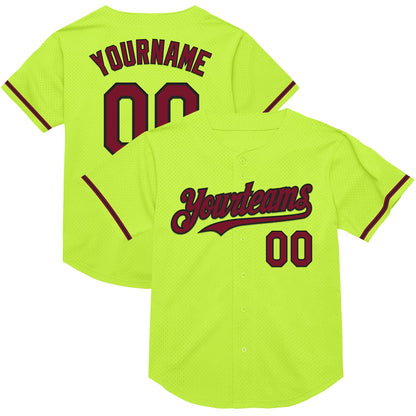 Custom Neon Green Crimson-Black Mesh Authentic Throwback Baseball Jersey - Sky-Custom