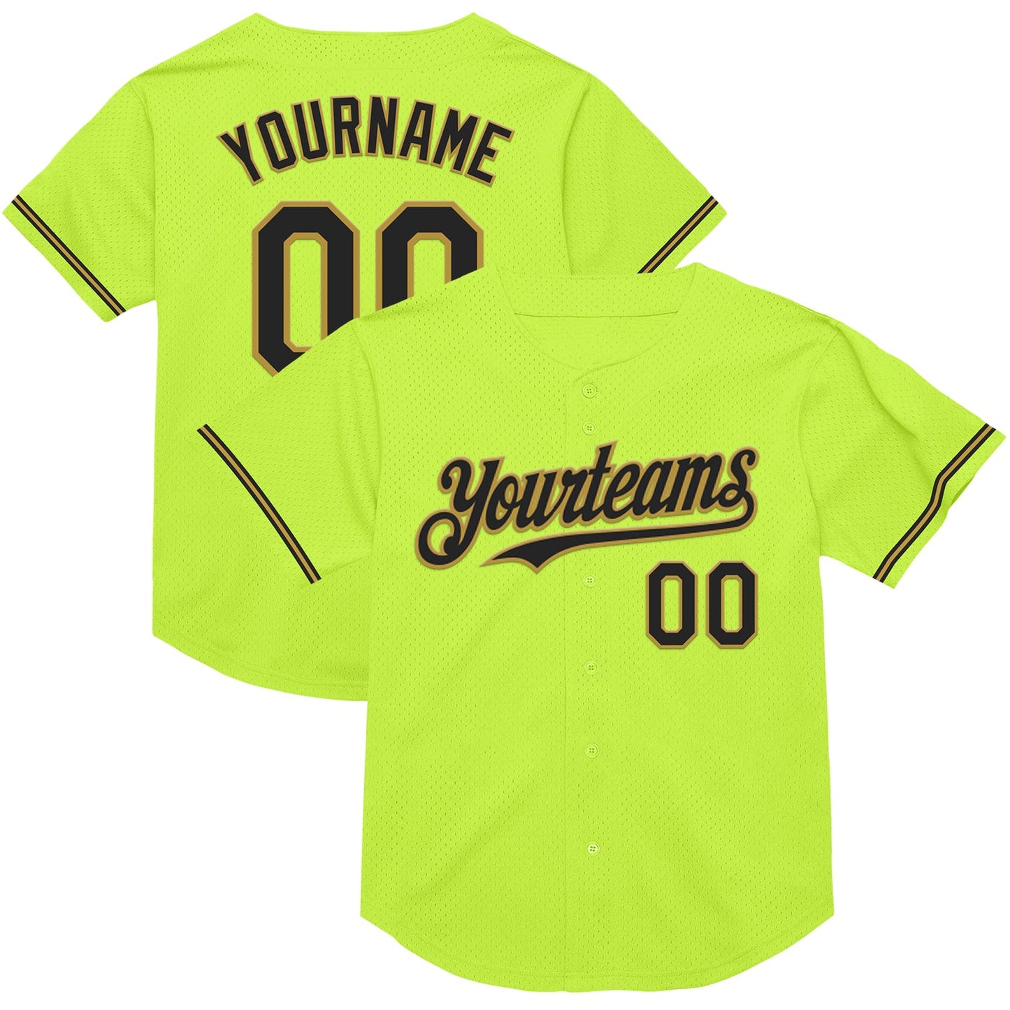 Custom Neon Green Black-Old Gold Mesh Authentic Throwback Baseball Jersey - Sky-Custom
