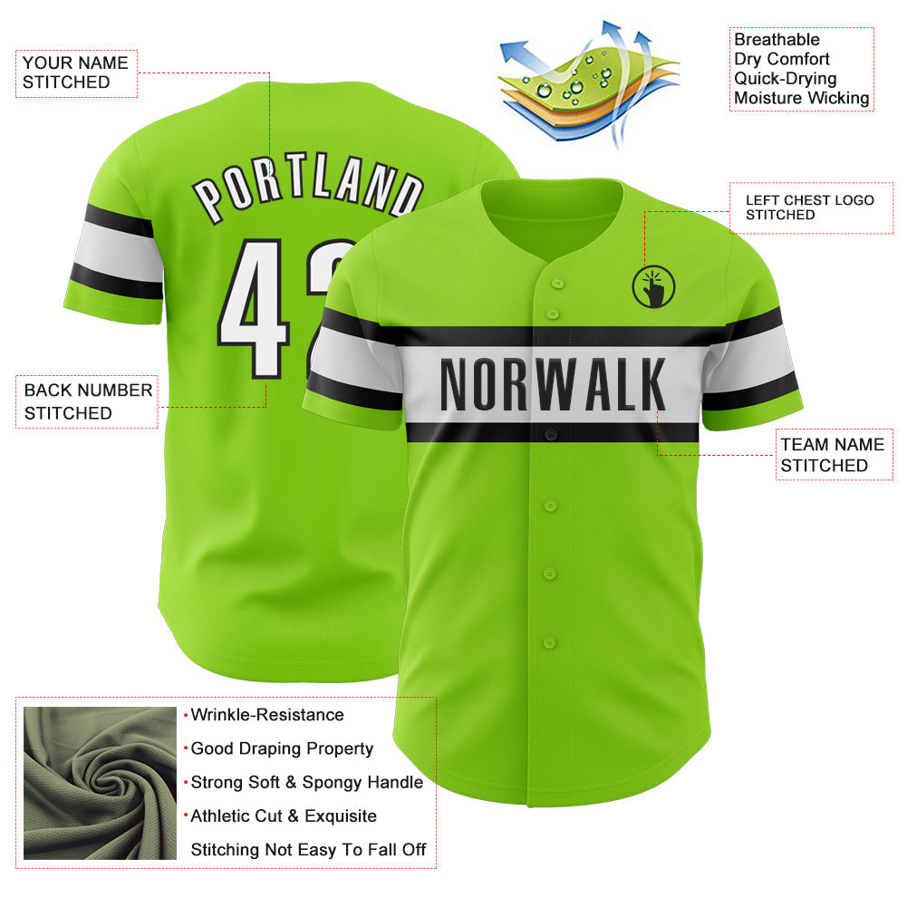 Custom Neon Green White-Black Authentic Baseball Jersey - Sky-Custom