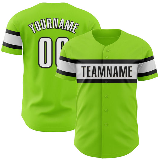 Custom Neon Green White-Black Authentic Baseball Jersey - Sky-Custom
