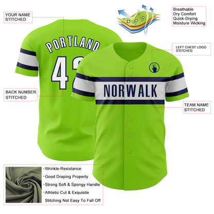 Custom Neon Green White-Navy Authentic Baseball Jersey - Sky-Custom