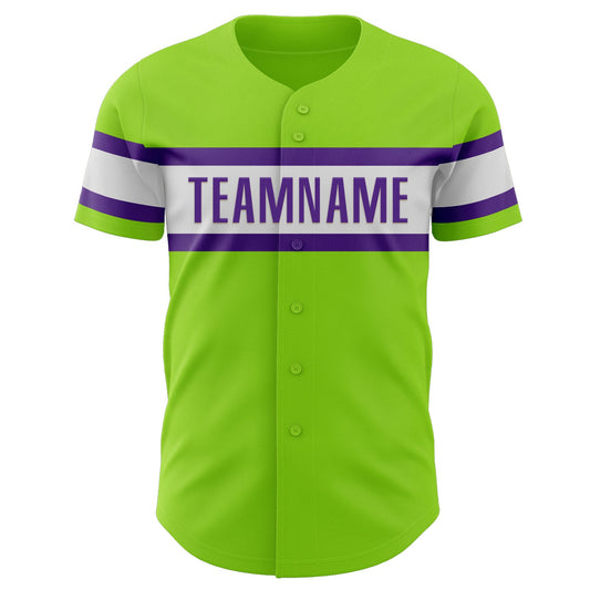 Custom Neon Green White-Purple Authentic Baseball Jersey - Sky-Custom