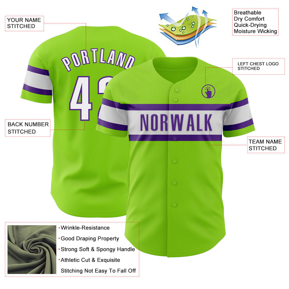 Custom Neon Green White-Purple Authentic Baseball Jersey - Sky-Custom