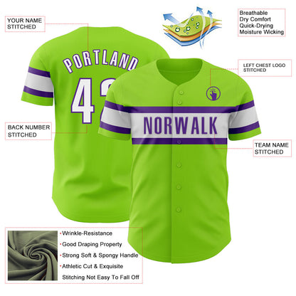 Custom Neon Green White-Purple Authentic Baseball Jersey - Sky-Custom