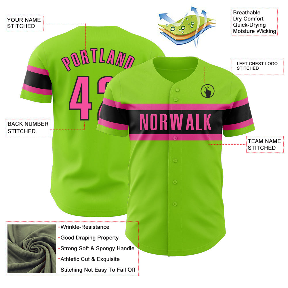 Custom Neon Green Pink-Black Authentic Baseball Jersey - Sky-Custom