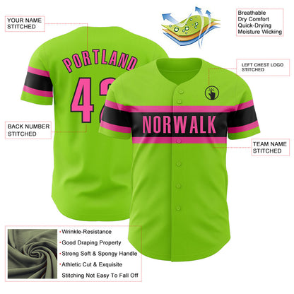 Custom Neon Green Pink-Black Authentic Baseball Jersey - Sky-Custom