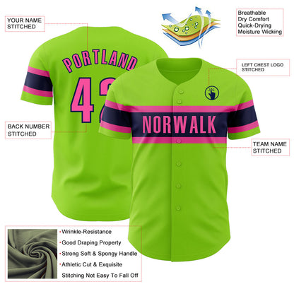 Custom Neon Green Pink-Navy Authentic Baseball Jersey - Sky-Custom