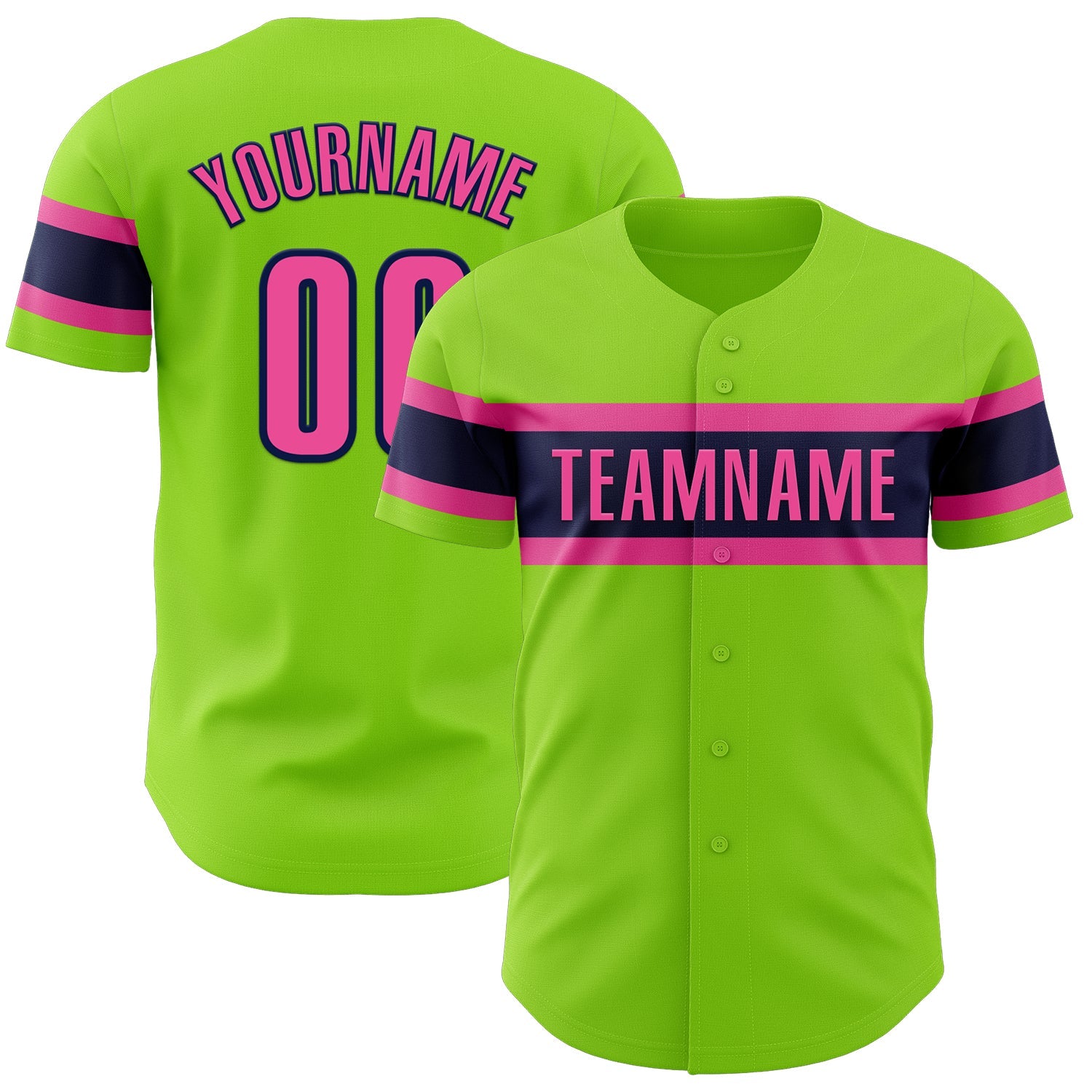 Custom Neon Green Pink-Navy Authentic Baseball Jersey - Sky-Custom