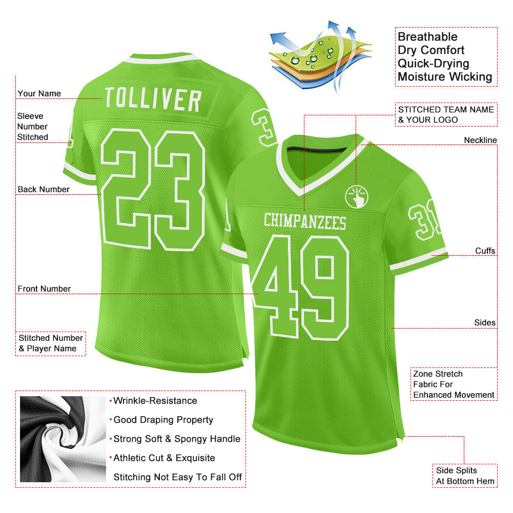 Custom Neon Green White Mesh Authentic Throwback Football Jersey - Sky-Custom