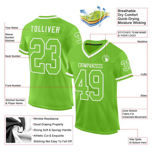 Custom Neon Green White Mesh Authentic Throwback Football Jersey - Sky-Custom