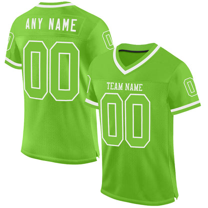 Custom Neon Green White Mesh Authentic Throwback Football Jersey - Sky-Custom