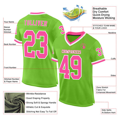 Custom Neon Green Pink-White Mesh Authentic Throwback Football Jersey - Sky-Custom